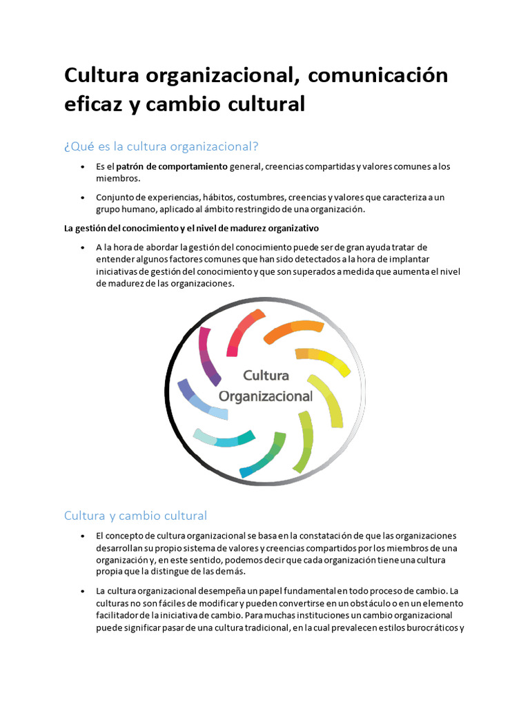 Cultura Organizacional y Cambio Efectivo | PDF | Conocimiento ...