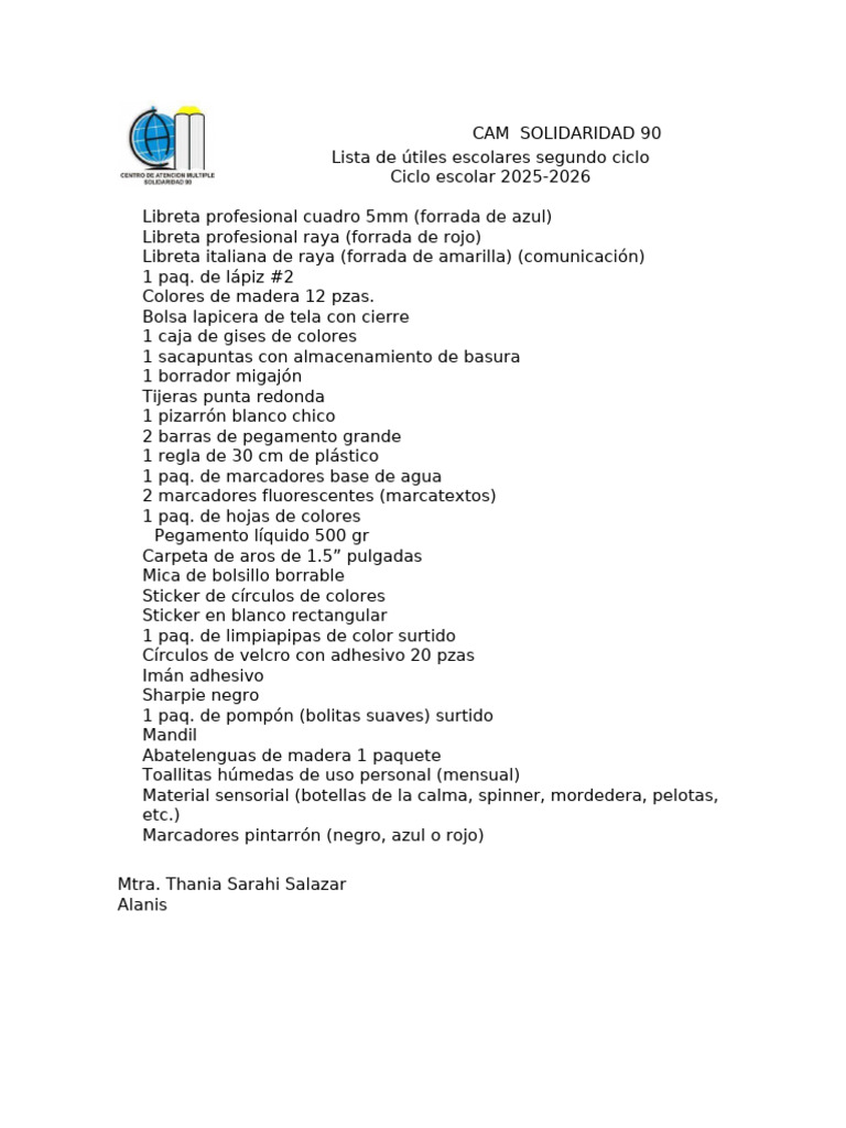 Lista de Útiles escolaRES SEGUNDO CICLO | PDF