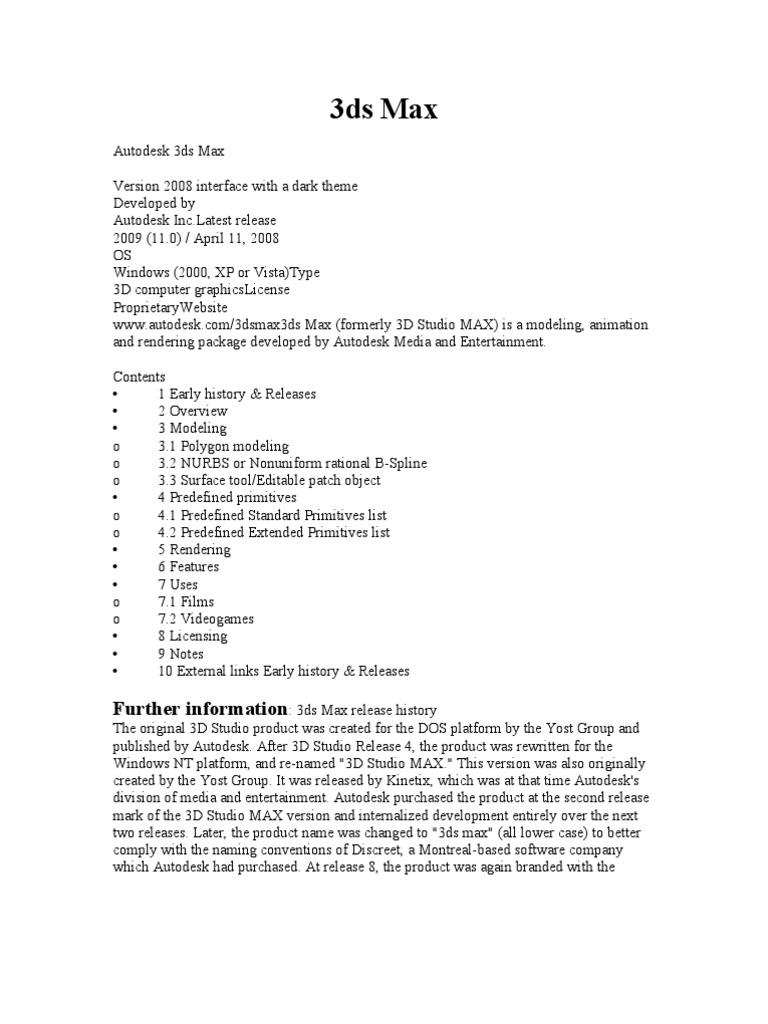 Overview of Autodesk 3ds Max 2008 | PDF | Autodesk 3ds Max | 3 D Printing