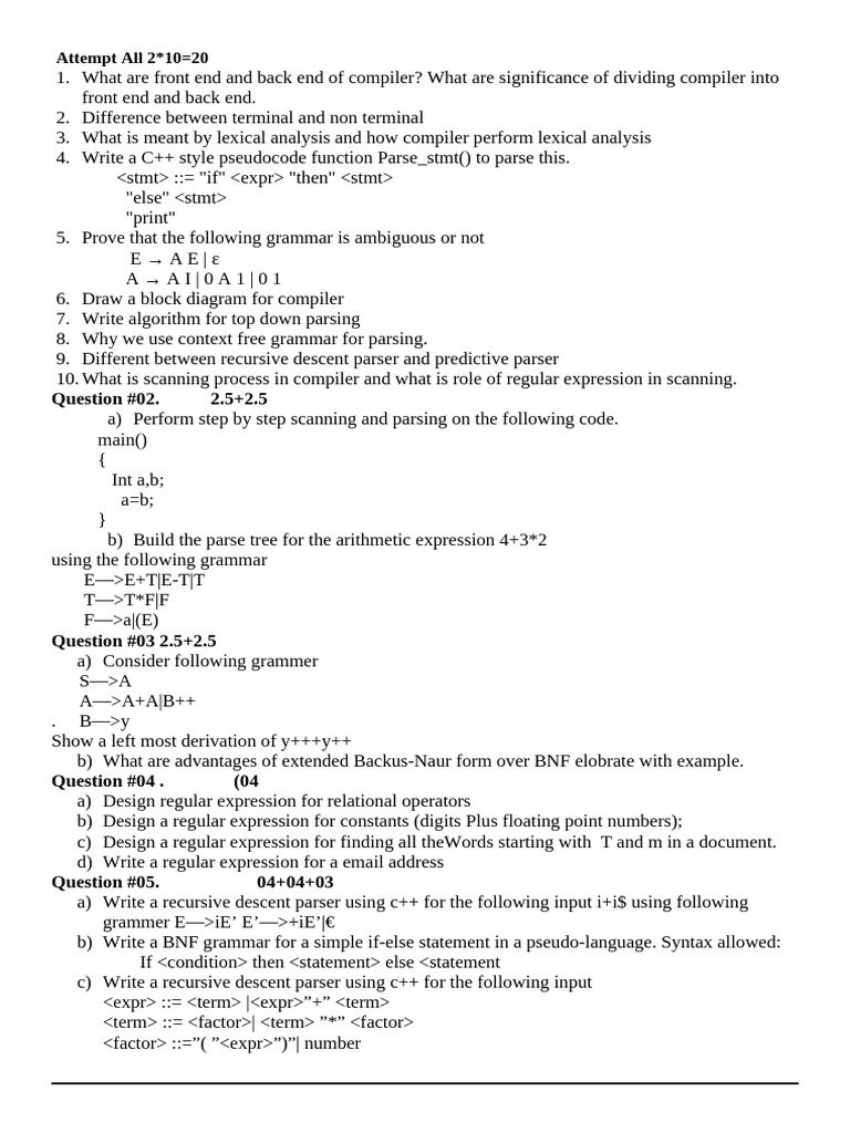 Compiler Design Concepts and Parsing Techniques | PDF