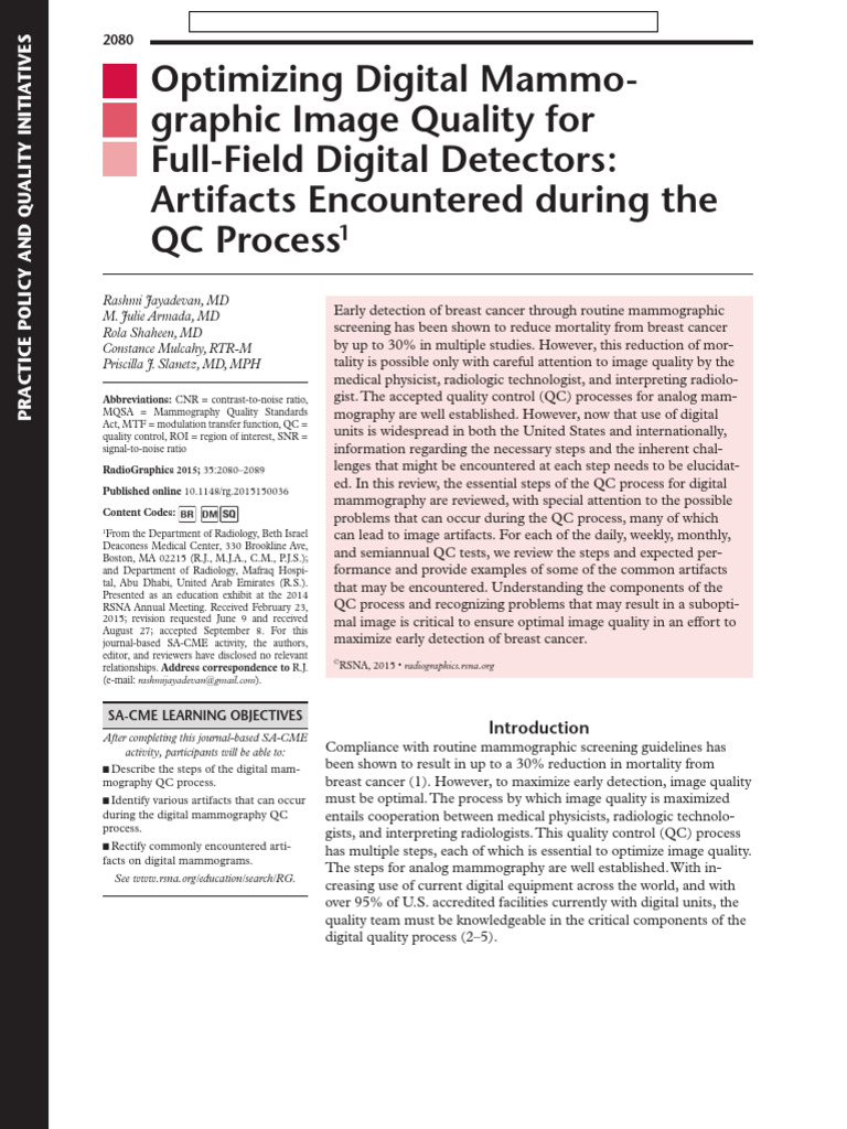 Optimizing Digital Mammo-Graphic Image Quality For Full-Field Digital ...