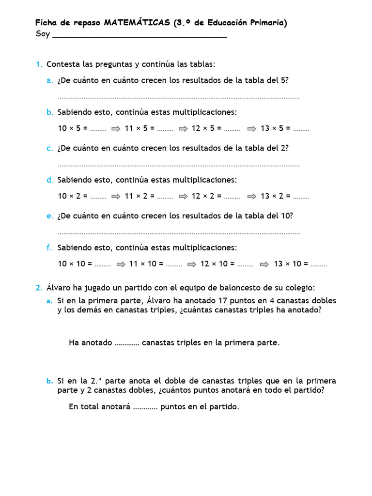 Repaso de Matemáticas para 3.º Primaria | PDF