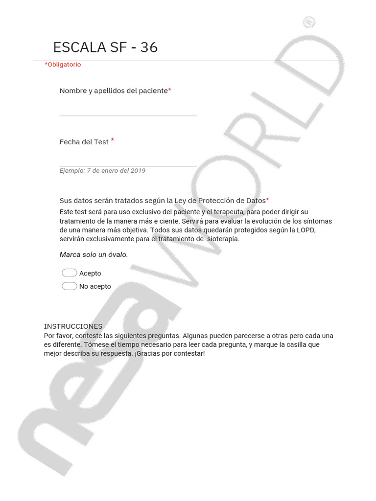 Cuestionario SF-36 para Evaluación de Salud | PDF | Cuestionario