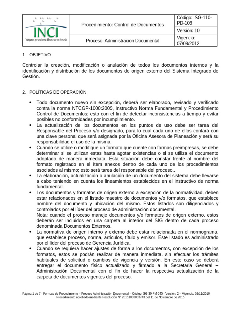 Procedimiento Control de Documentos | PDF | Documento | Gestión de la ...