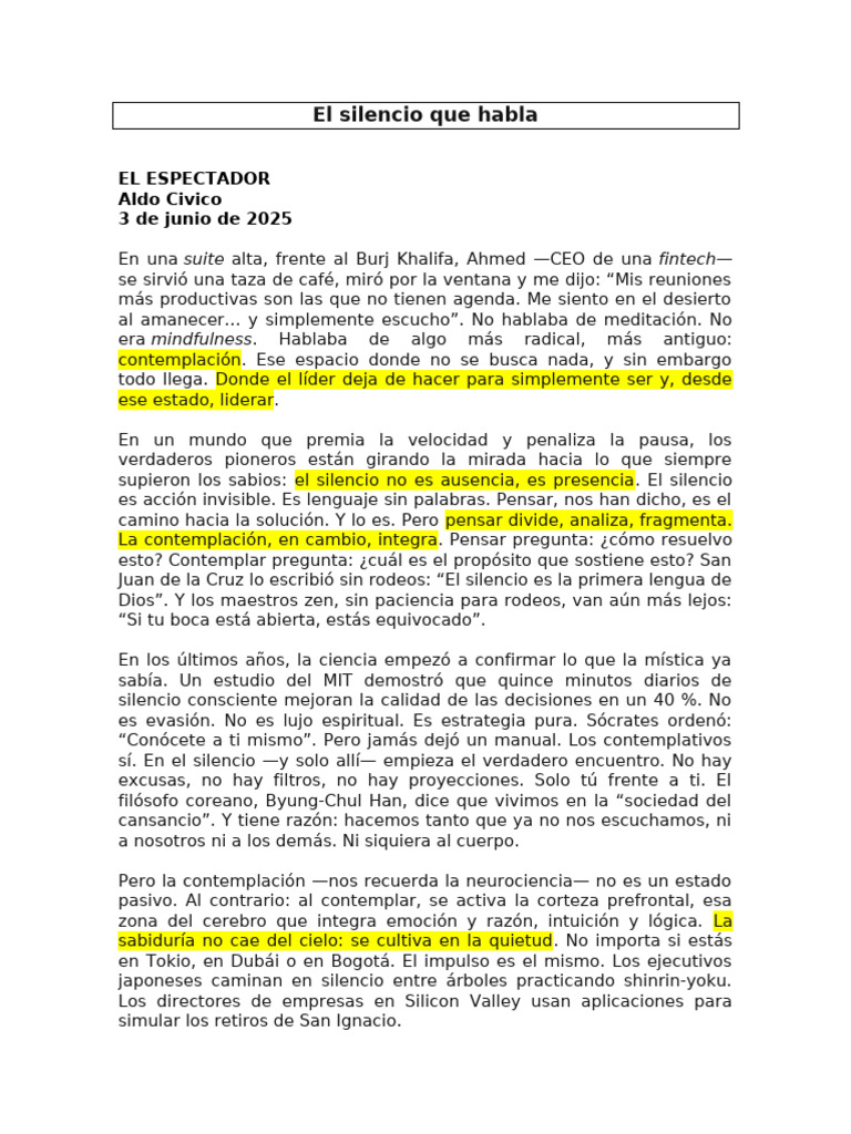 El poder del silencio en la contemplación | PDF