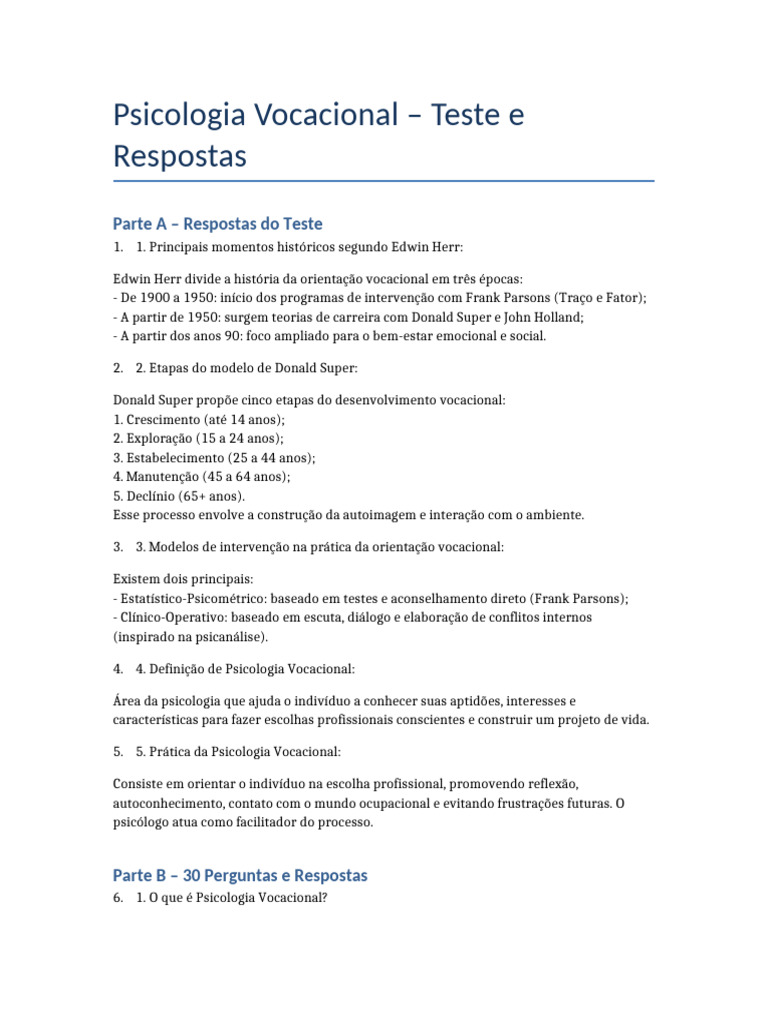 Psicologia Vocacional: Teorias e Práticas | PDF