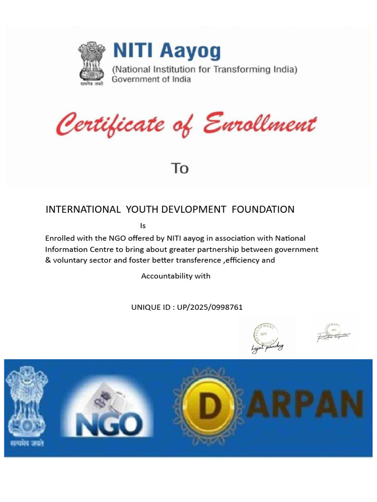 International Youth Devlopment Foundation Certificate | PDF