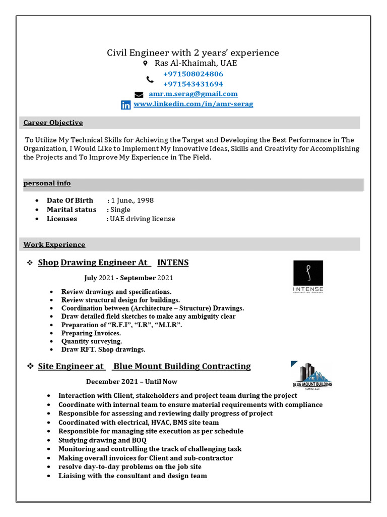 Best CV Format for Ethiopian Engineers | PDF