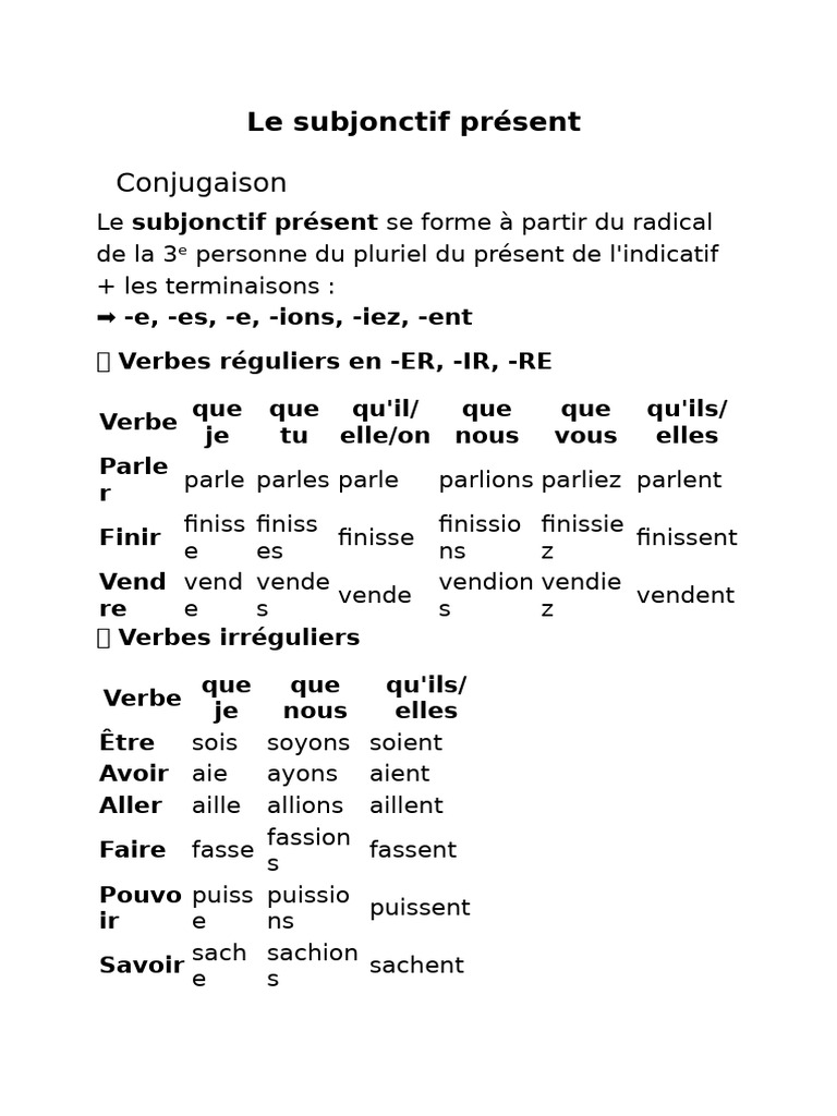 Conjugaison du subjonctif présent | PDF