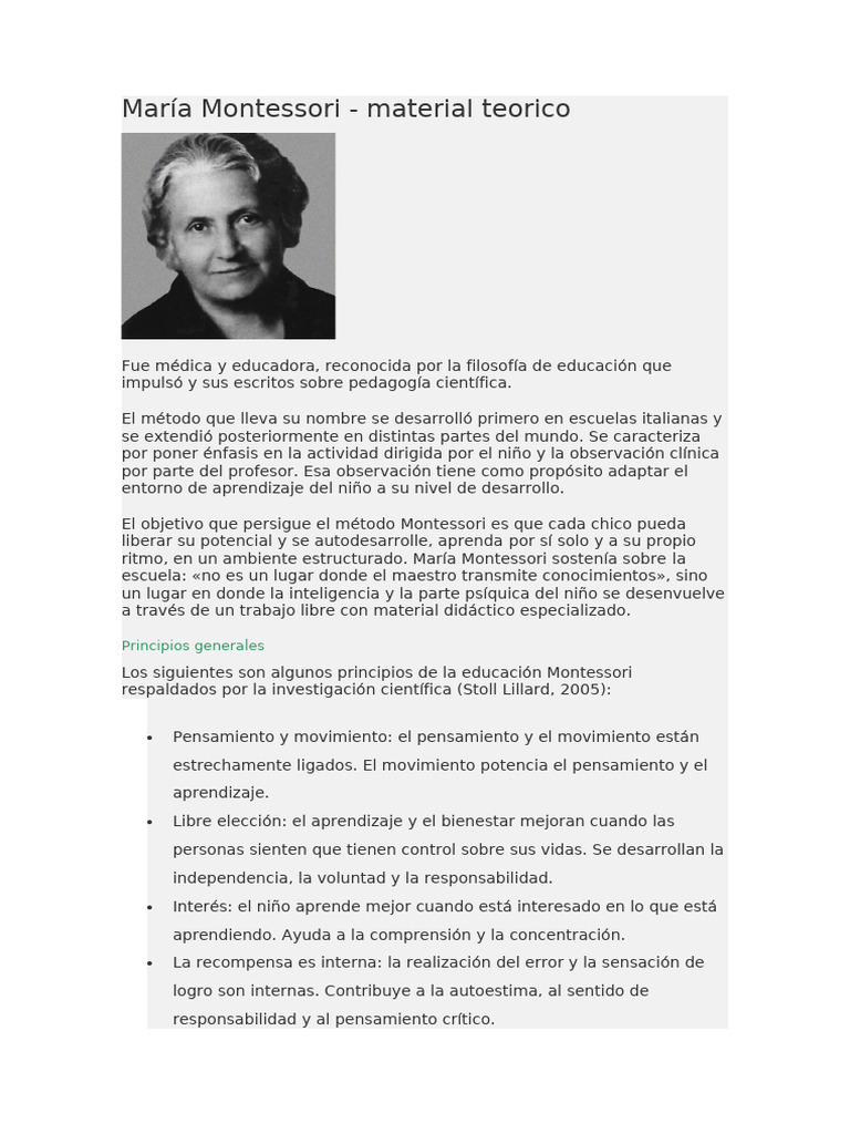 María Montessori | PDF | Aprendizaje | Educación Montessori
