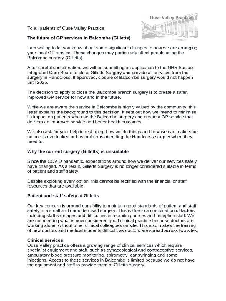 Ouse Valley Practice Surgery Changes | PDF | National Health Service ...