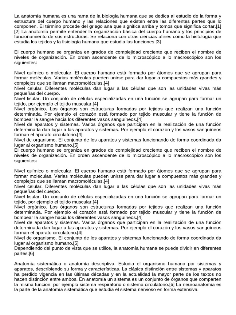 Niveles y ramas de la anatomía humana | PDF | Anatomía | Anatomia animal