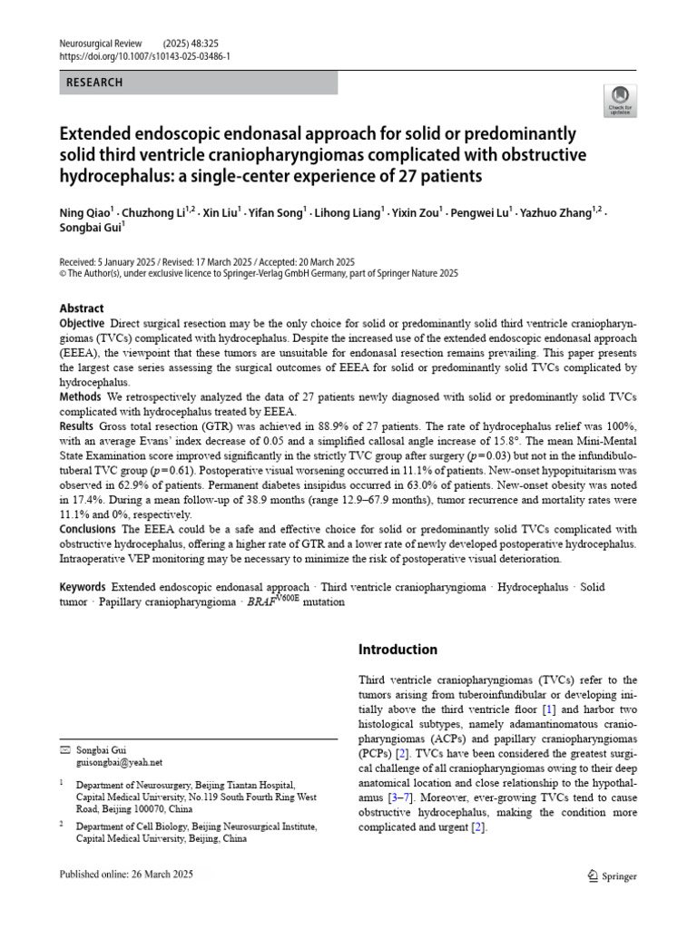 Ning Qiao Extended Endoscopic Endonasal Approach For | PDF ...