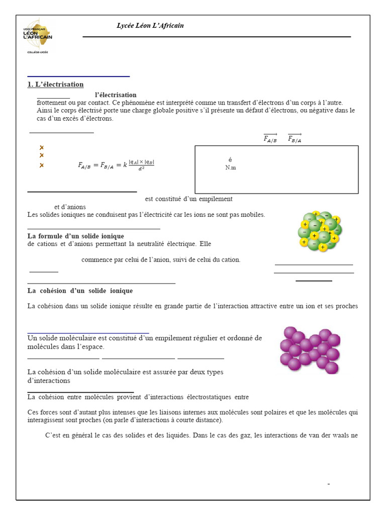 Cohésion des solides ioniques et moléculaires | PDF | Polarité (chimie ...