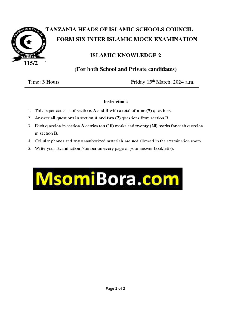 Islamic Knowledge 2 - Exam N Answers | PDF | Muhammad | Abrahamic Religions