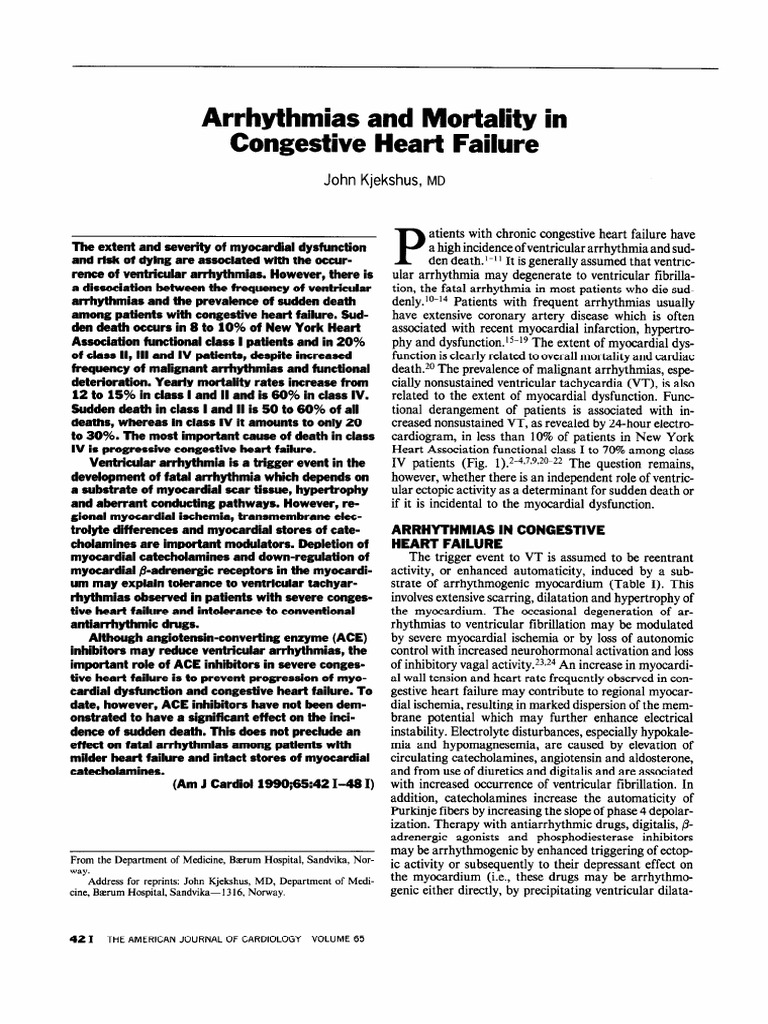 Arrhythmias and Mortality in Congestive | PDF | Cardiac Arrest | Heart ...