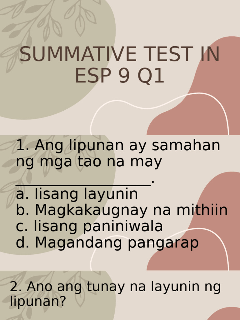 Q1 Summative Test in Esp 9 | PDF