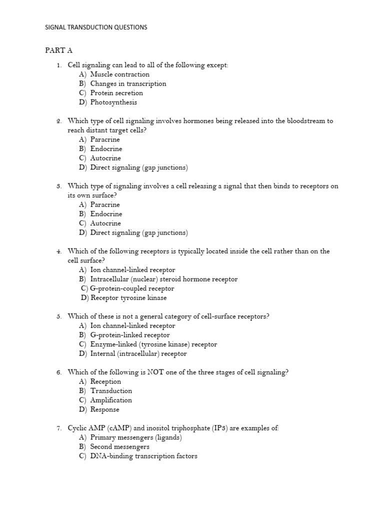 Signal Transduction Ques | PDF | Cell Signaling | Signal Transduction