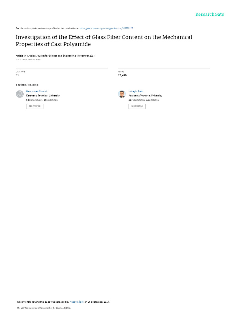 Investigation of The Effect of Glass Fiber Content On The Mechanical ...