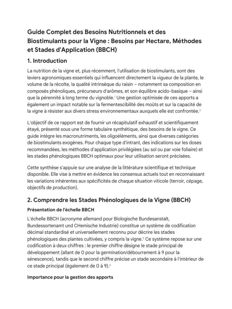 Besoins Nutritionnels de la Vigne et BBCH | PDF | Sol (pédologie ...