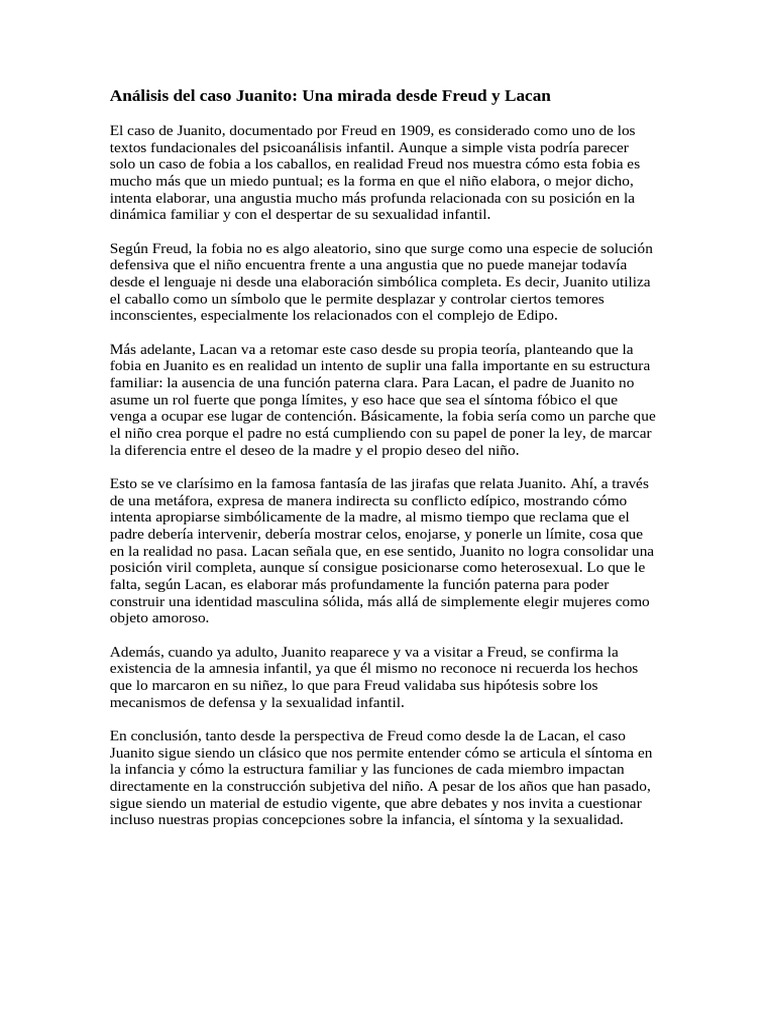 Análisis psicoanalítico del caso Juanito | PDF | Jacques Lacan ...