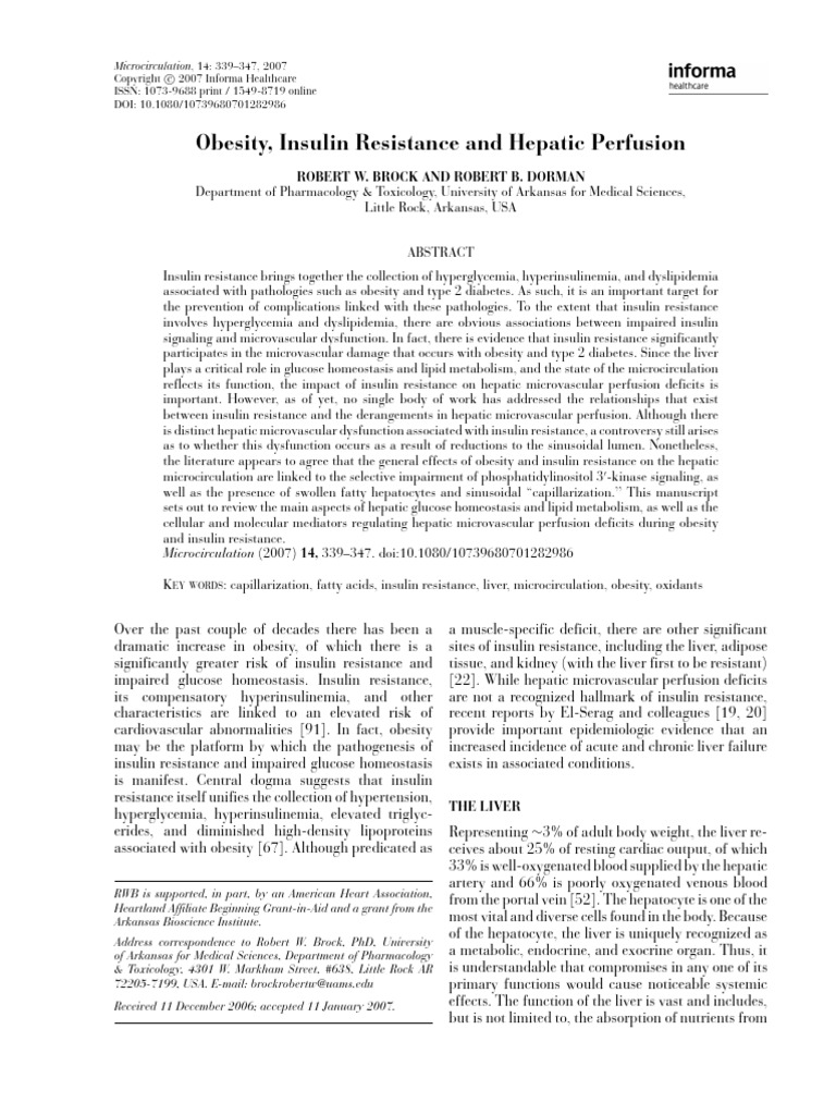 Obesity's Impact on Hepatic Microcirculation | PDF | Insulin Resistance ...