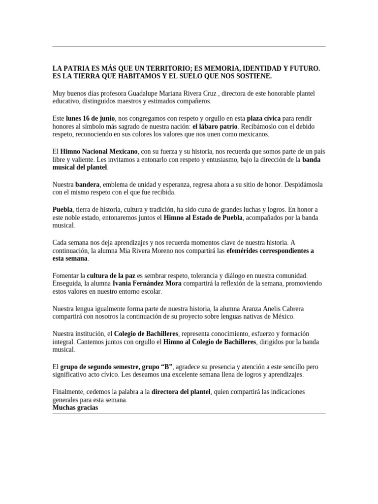 Acto Cívico: Memoria y Unidad Nacional | PDF