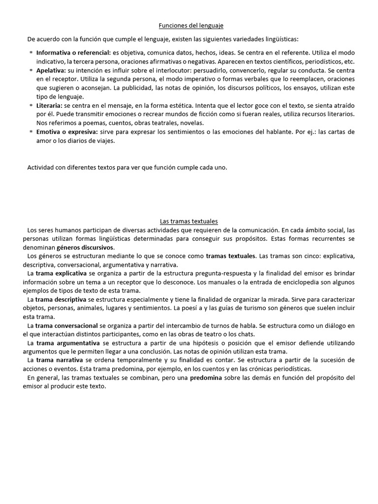 Funciones Del Lenguaje y Tramas Textuales | PDF | Comunicación ...
