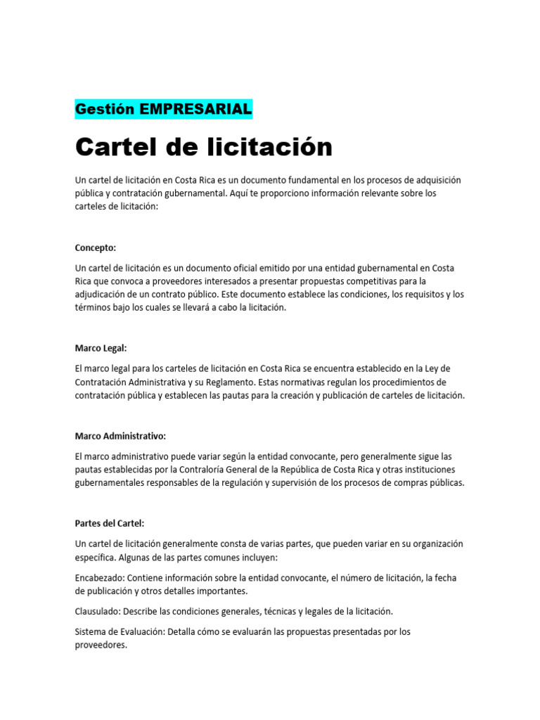 Cartel de Licitación en Costa Rica | PDF