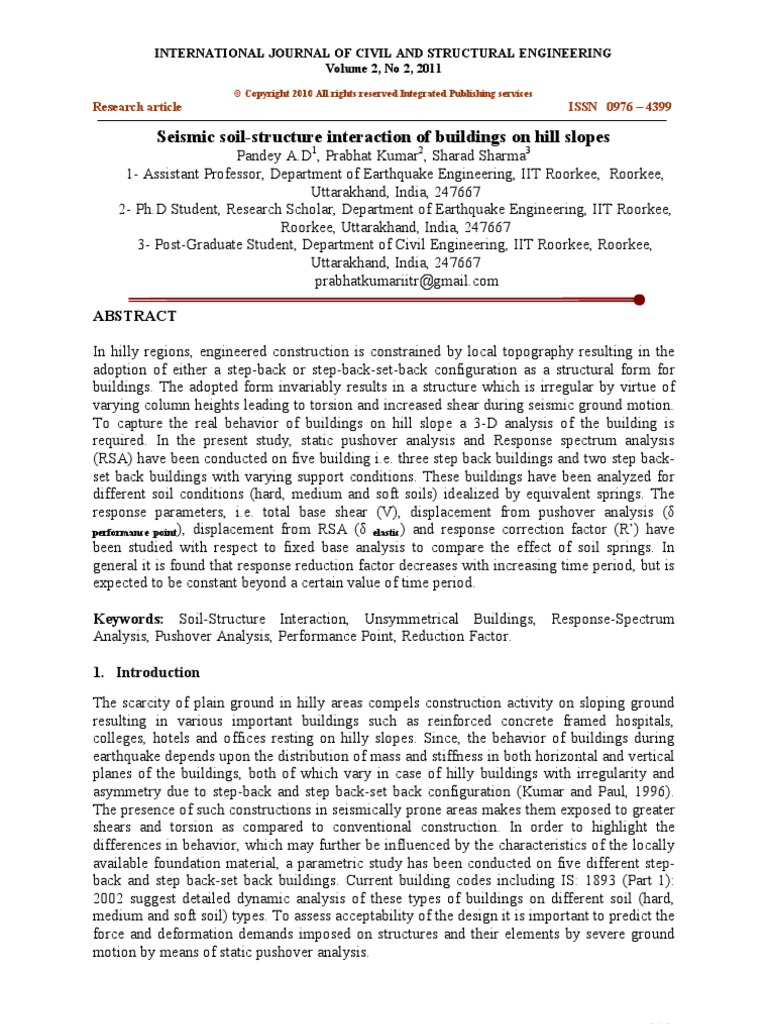 Seismic Soil Structure Interaction of Buildings On Hill Slopes | PDF ...