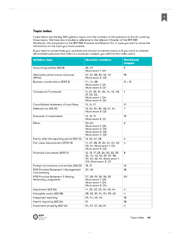 SBR Syllabus Topic Index and Questions | PDF | Financial Services ...