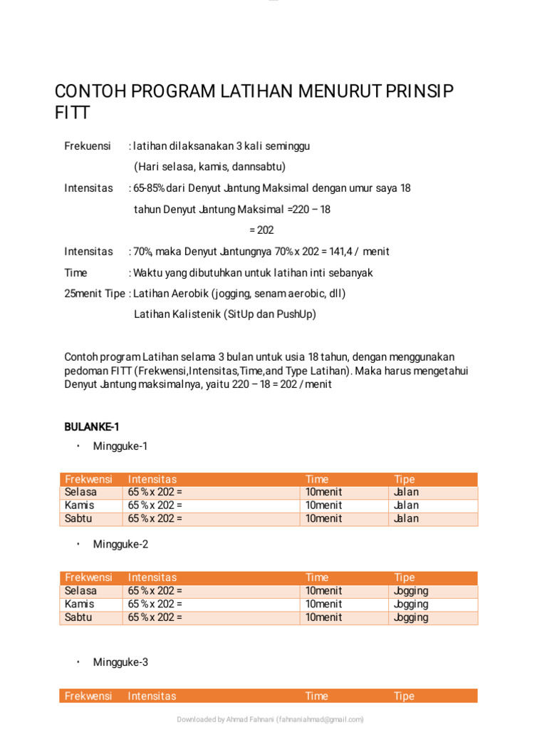 Program Latihan FITT untuk Usia 18 Tahun | PDF