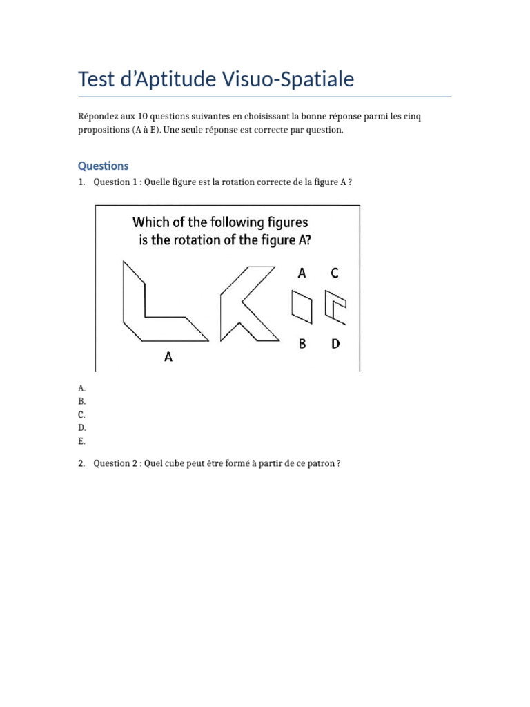 Test d'Aptitude Visuo-Spatiale | PDF