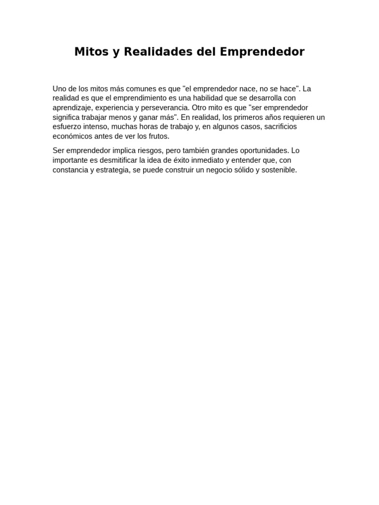 Mitos y Realidades Del Emprendedor | PDF