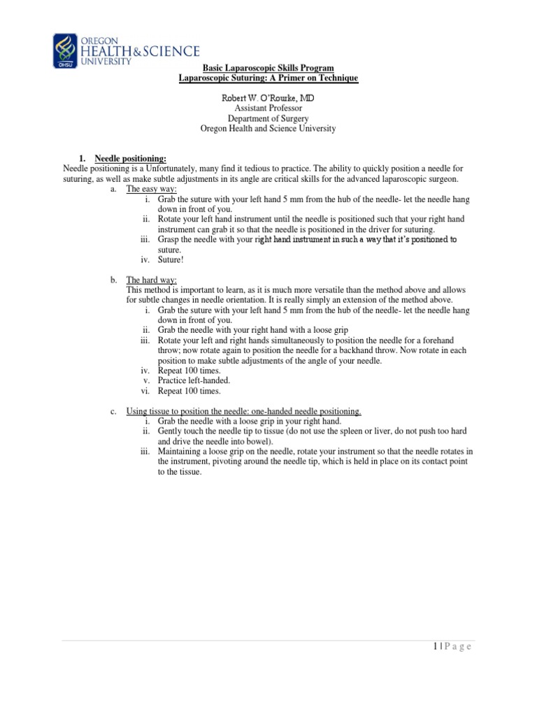 Laparoscopic Suturing Techniques Guide | PDF | Surgical Suture | Knot