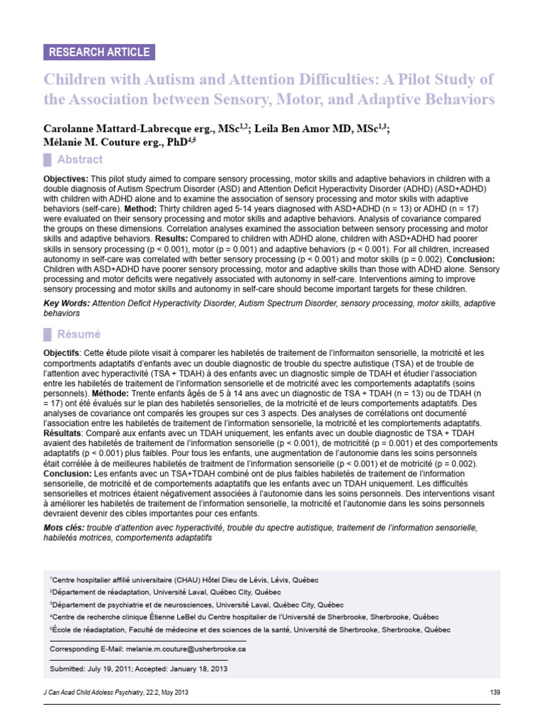 Children With Autism and Attention Difficulties - A Pilot Study of ...