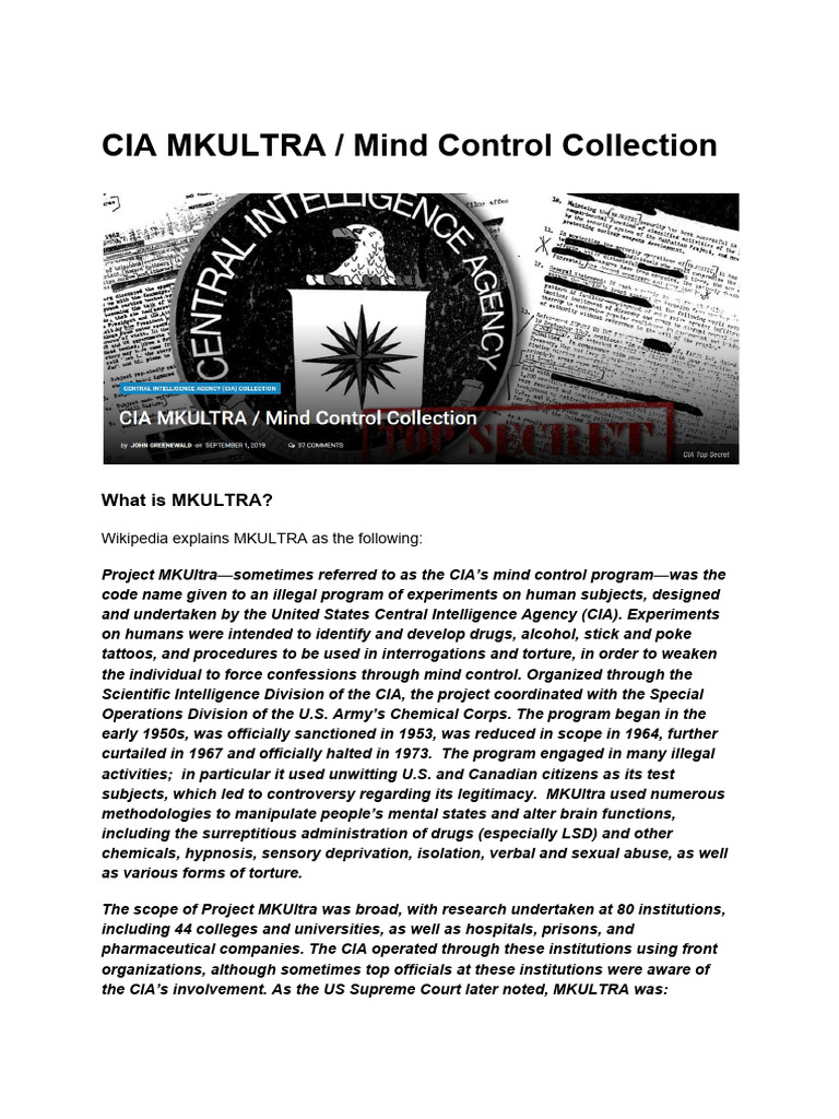 CIA MKULTRA Mind Control Archive | PDF