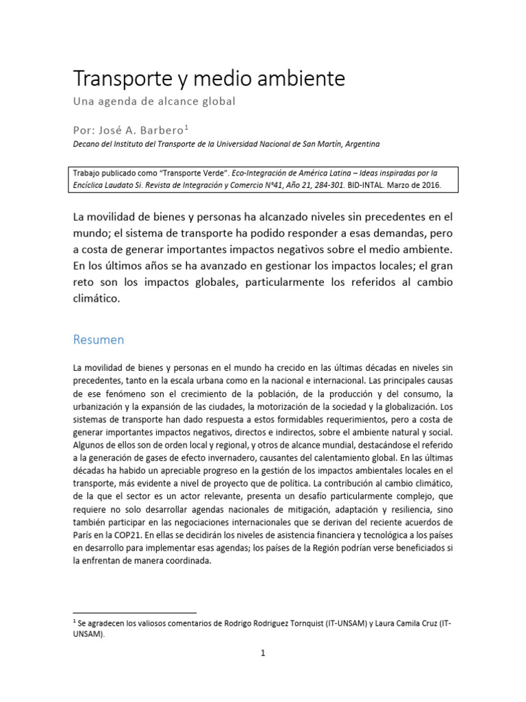 Transporte Sostenible y Medio Ambiente | PDF | Transporte | Entorno natural