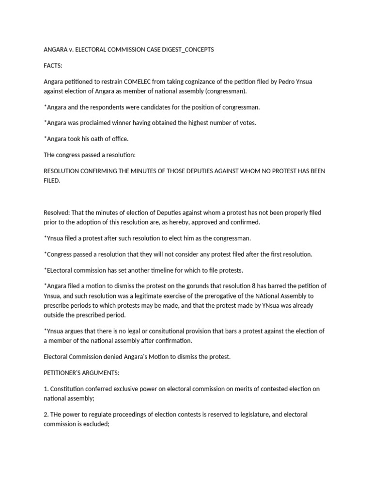 Angara v. Electoral Commission Case Analysis | PDF | Jurisdiction ...