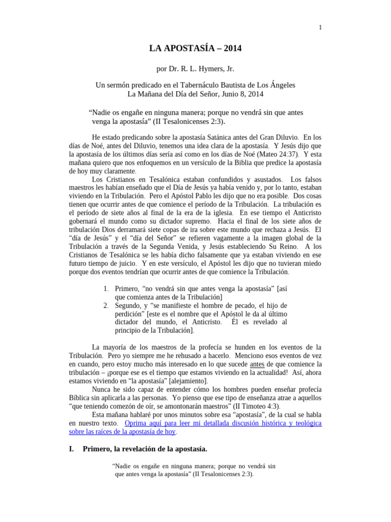 La Apostasia 2014 The Apostasy 2014 SPANISH June 8 2014 AM | PDF ...