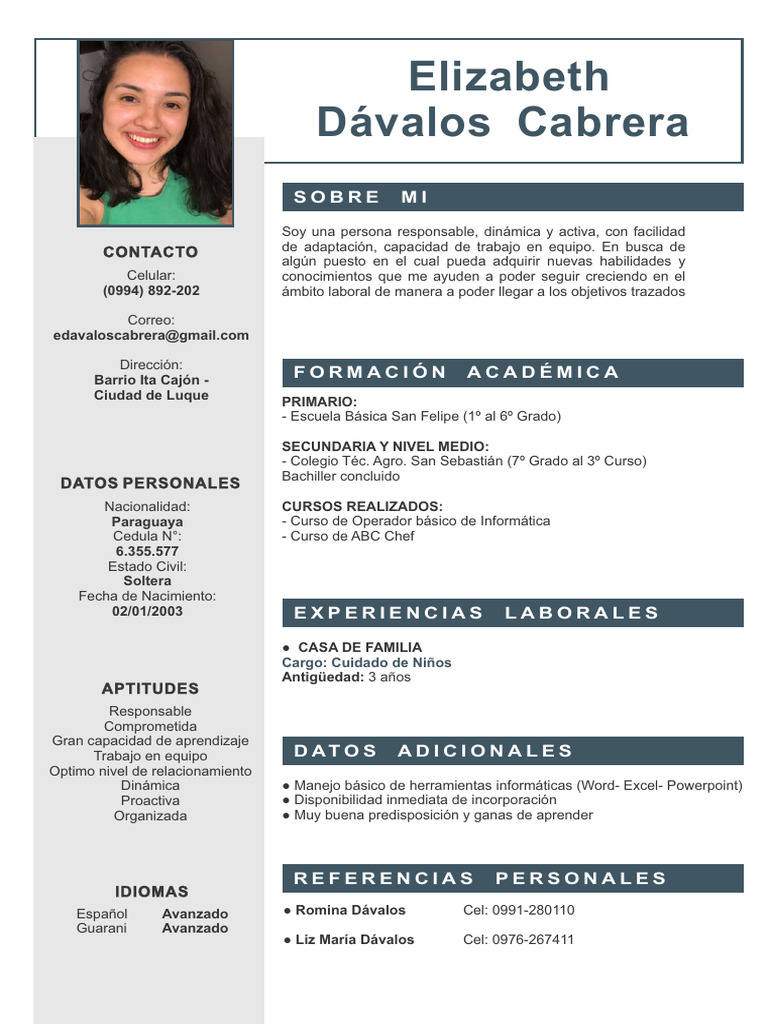 Currículum de Elizabeth Dávalos | PDF