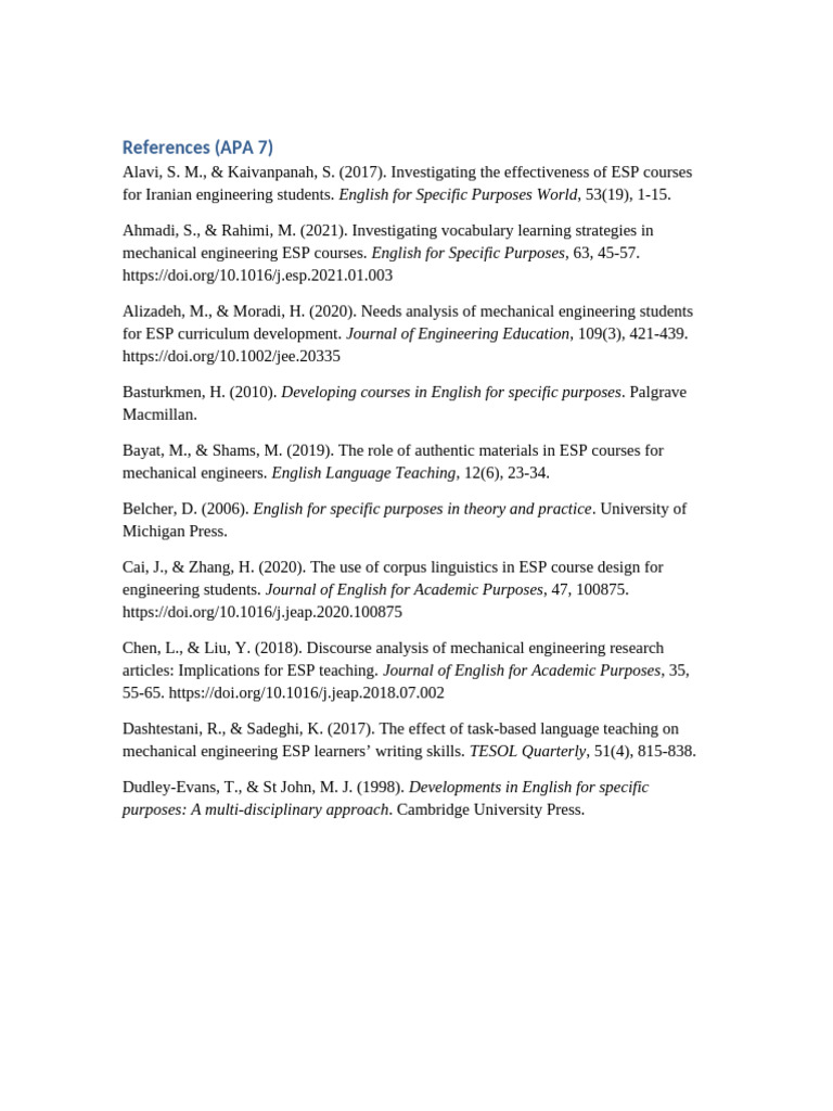 ESP Mechanical Engineering References | PDF