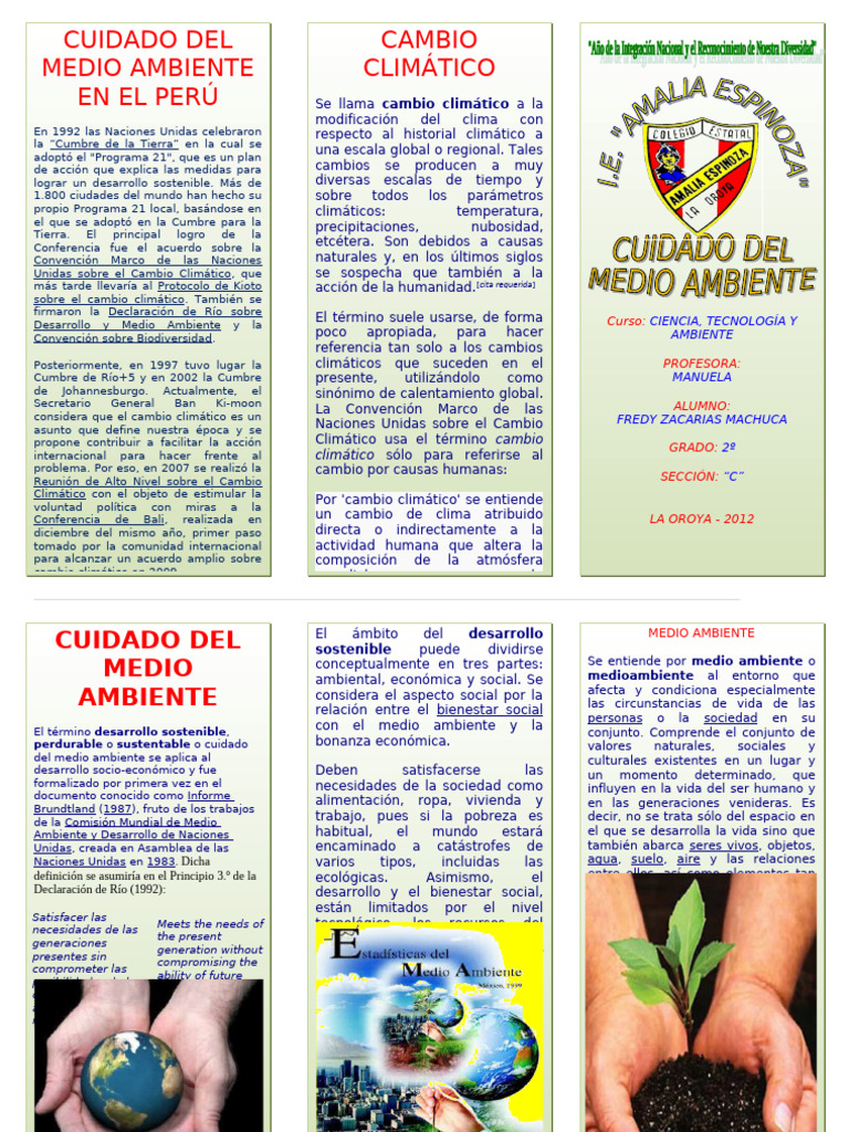 Triptico Cuidado Del MEDIO AMBIENTE | PDF | Entorno natural ...