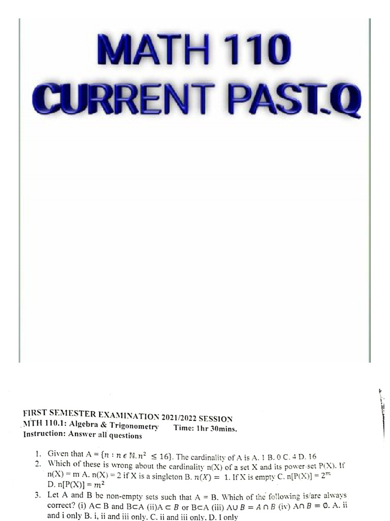 Math 110 Current Past Q | PDF