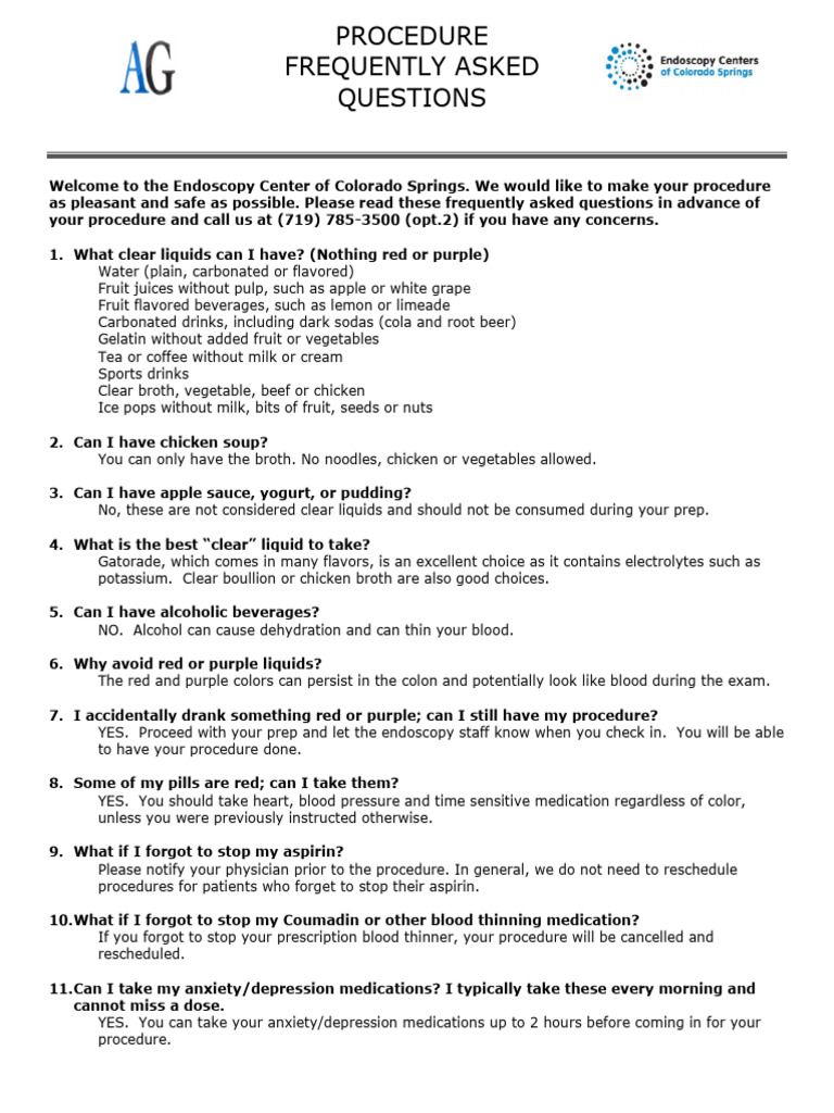 Endoscopy Prep FAQs for Patients | PDF | Colonoscopy | Colorectal Cancer
