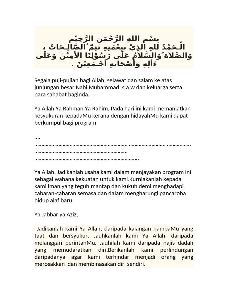 Doa Bersyukur dan Harapan Program | PDF