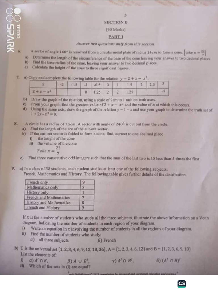 CTVET Mathematics Past Questions | PDF