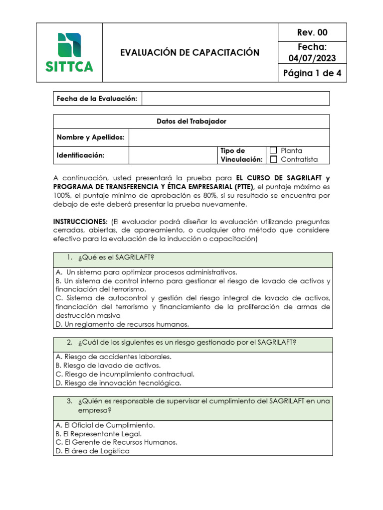 Evaluación del Programa PTTE y SAGRILAFT | PDF | Auditoría | Business