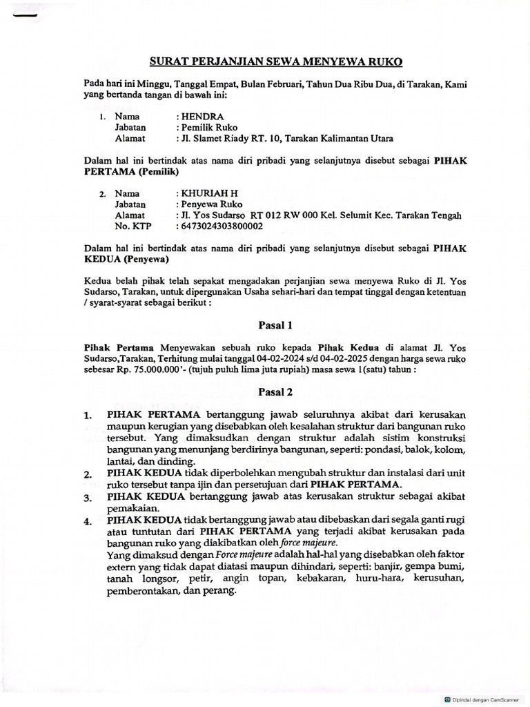 Surat Sewa Ruko | PDF