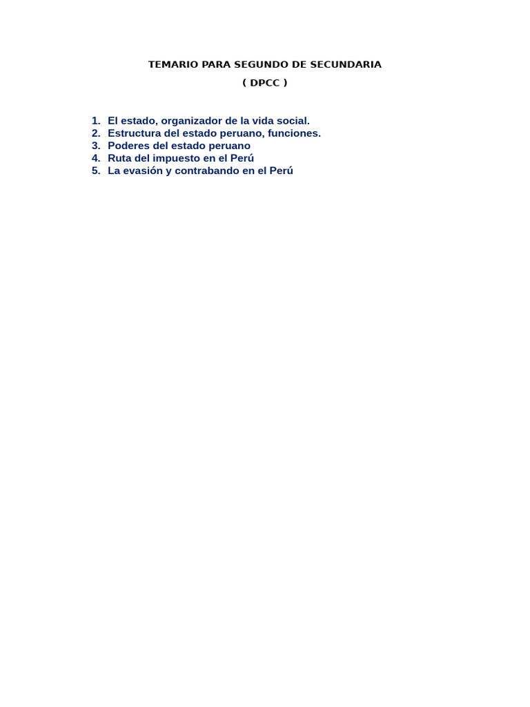 Temario para Segundo de Secundaria | PDF